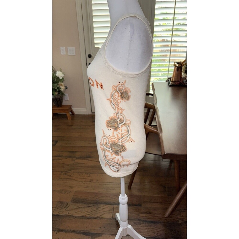 Harley-Davidson Women’s Embellished Tank Top L Ivory Orange Rhinestone Biker - Picture 6 of 10